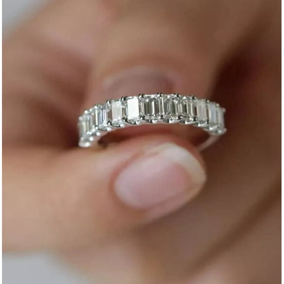2Ct Emerald Cut Lab Created Diamond Eternity Wedding Band Ring 14K White Gold Plated
