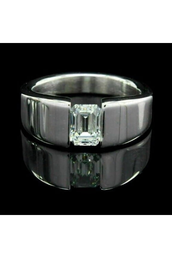2Ct Emerald Cut Lab Created Diamond Men's Engagement Band Ring 14K White Gold Plated