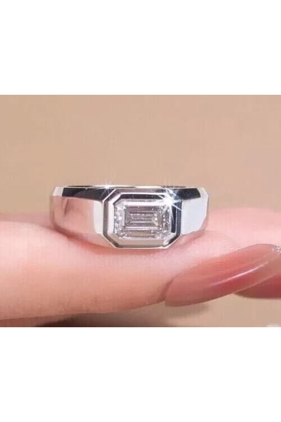 2Ct Emerald Cut Lab-Created Diamond Men's Engagement Band Ring 14k White Gold Plated
