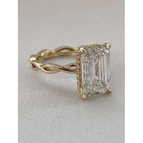 2Ct Emerald Cut Real Moissanite Diamond Solitaire Ring In 14K White Gold Plated