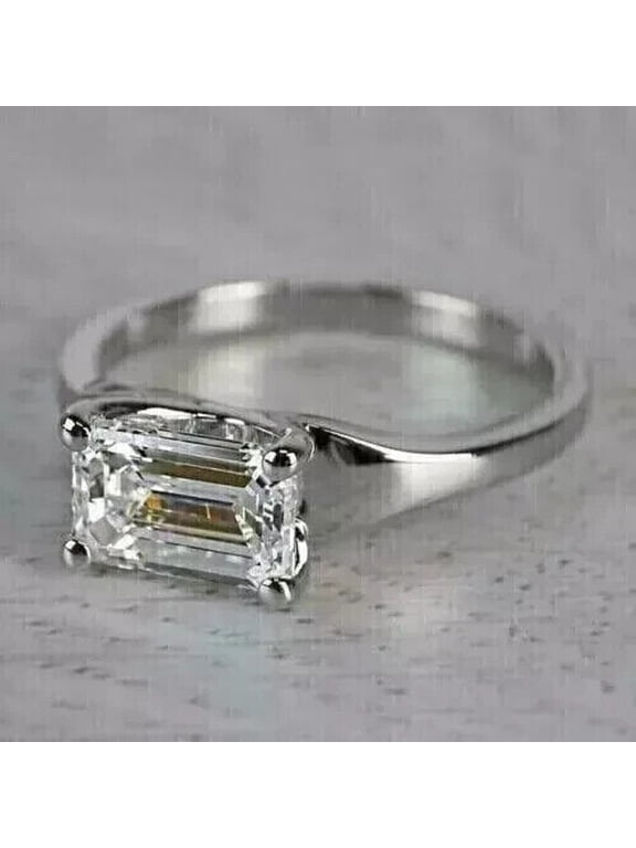 2Ct Emerald Cut Lab Created Diamond Women Engagement Ring 14K White Gold Plated