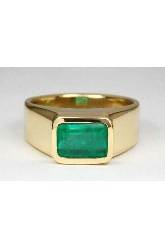 2Ct Emerald Cut Lab Created Emerald Men"s Wedding Ring14K Yellow Gold Plated
