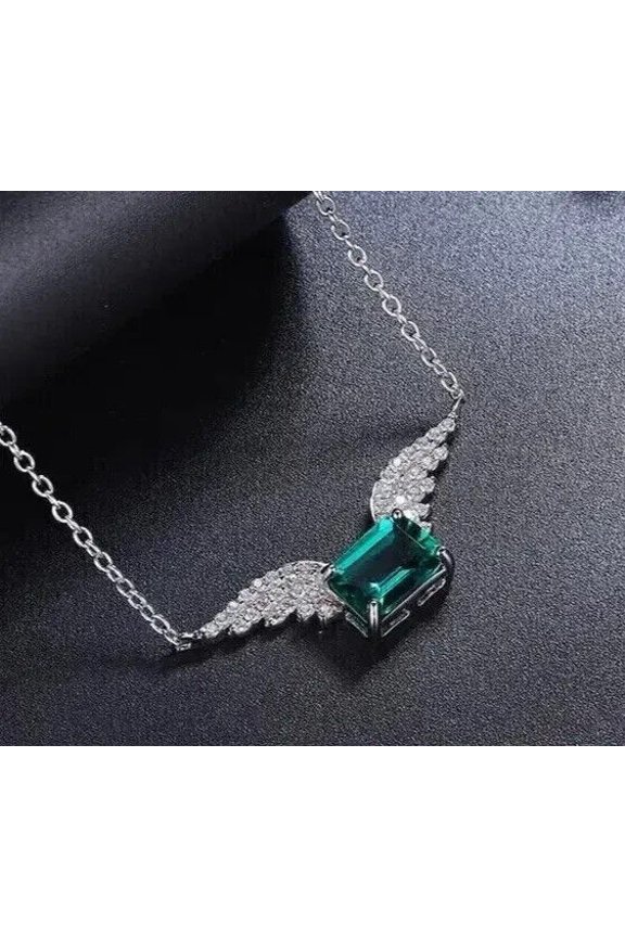 2Ct Emerald Cut Lab Created Emerald Women Beauty Necklace 14K White Gold Plated