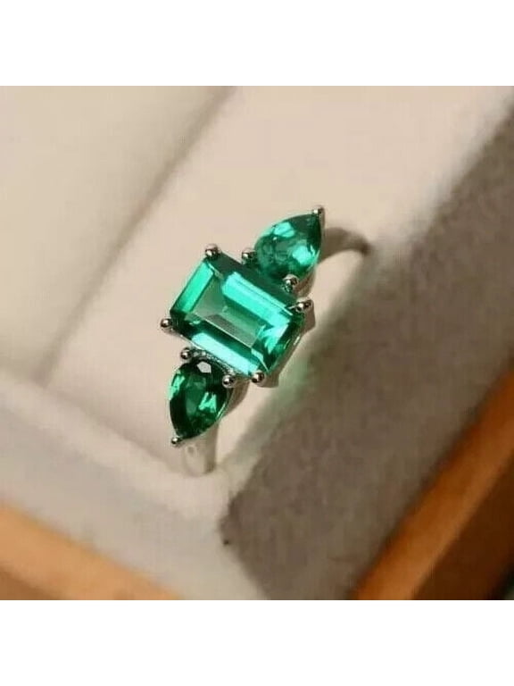 2Ct Emerald Cut Lab-Created Emerald Women Wedding Ring 14k White Gold Plated Solid 925 Sterling Silver