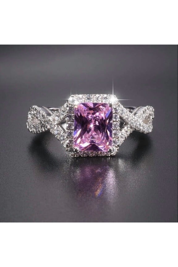 2Ct Emerald Cut Lab Created Pink Sapphire Engagement Ring 14K White Gold Plated