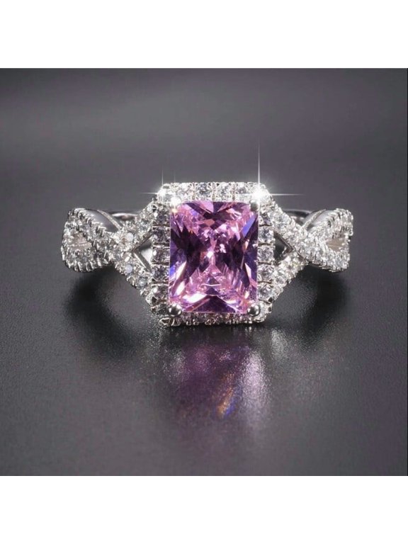 2Ct Emerald Cut Lab Created Pink Sapphire Engagement Ring 14K White Gold Plated