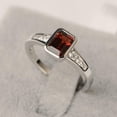 thumbnail image 1 of 2Ct Emerald Cut Lab Created Red Garnet Bezel Set Solitaire Ring 14k White Gold Plated Silver, 1 of 5