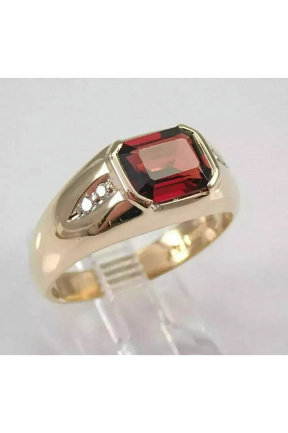 2Ct Emerald Cut Lab Created Red Garnet Solitaire Men's Pinky Ring 14K Yellow Gold Plated