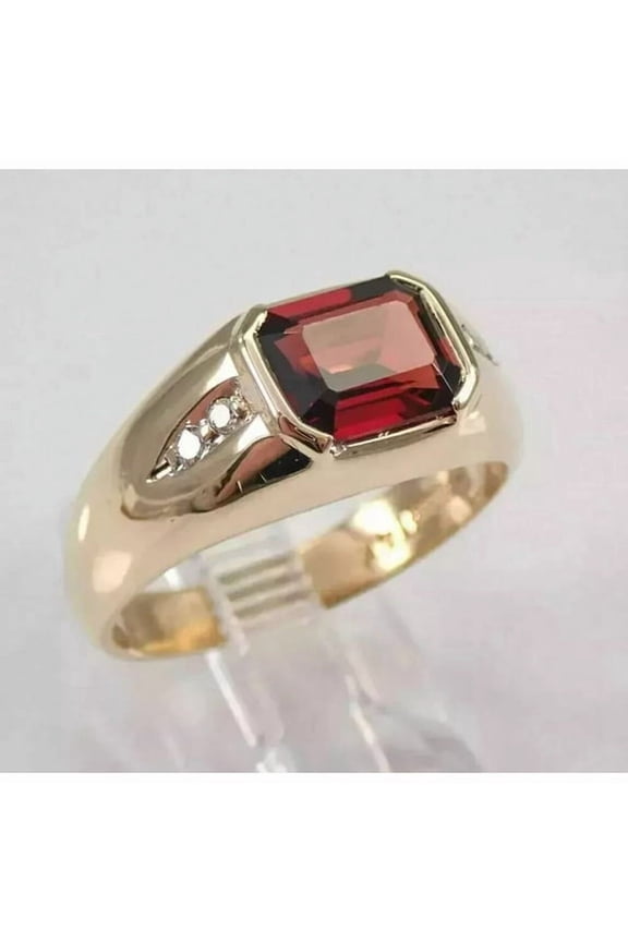 2Ct Emerald Cut Lab Created Red Garnet Solitaire Men's Pinky Ring 14K Yellow Gold Plated