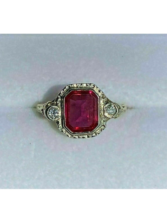 2Ct Emerald Cut Lab-Created Red Ruby Women's Engagement Ring 14k Yellow Gold Plated Silver