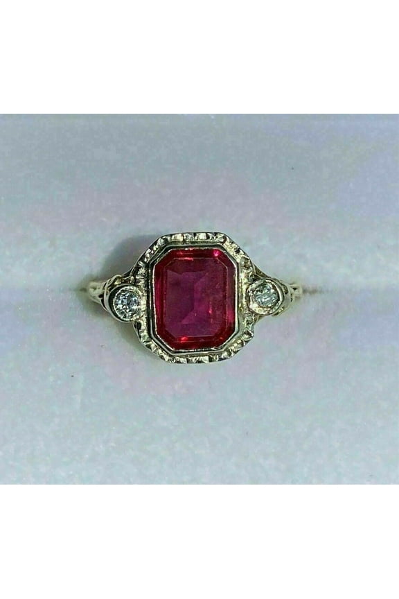 2Ct Emerald Cut Lab-Created Red Ruby Women's Engagement Ring 14k Yellow Gold Plated Silver