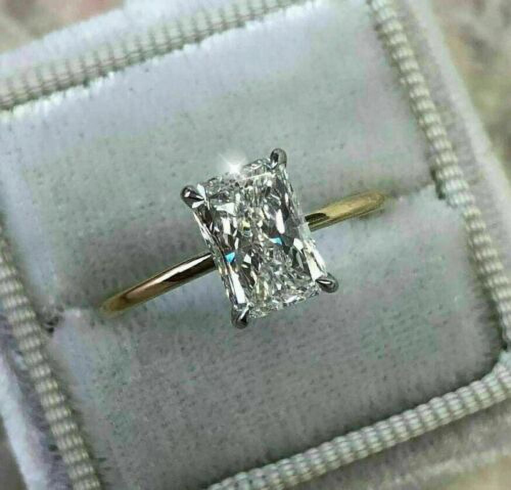 2Ct Emerald Cut Moissanite(VVS1/D) 14K Yellow Gold Solitaire Ring for Women Gifts/Wedding/Engagement