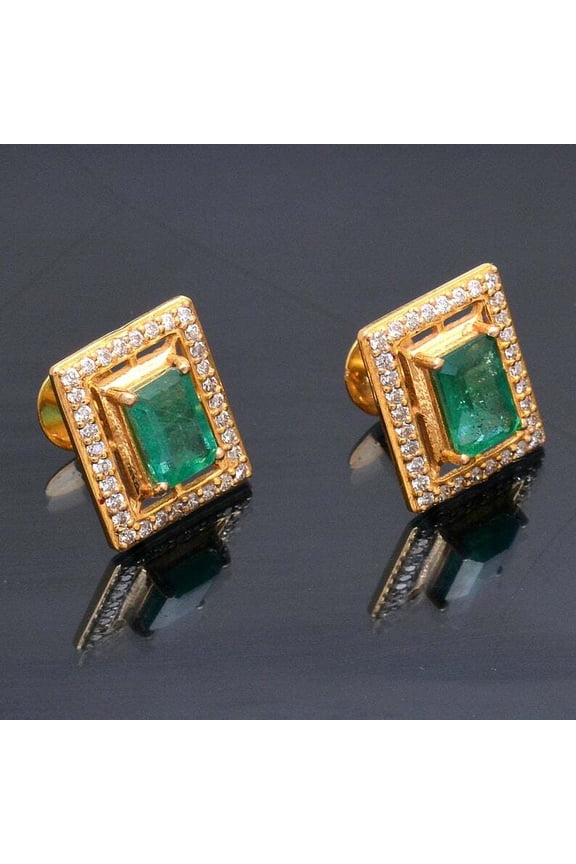 2Ct Emerald Cut Simulated Green Emerald Stud Women's Earrings 14K Yellow Gold Plated
