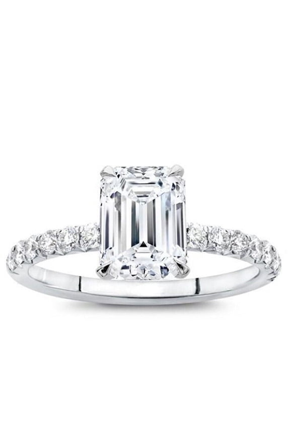 2Ct Emerald Cut VVS1/D Diamond Solitaire Women's Wedding Ring Solid 14k White Gold