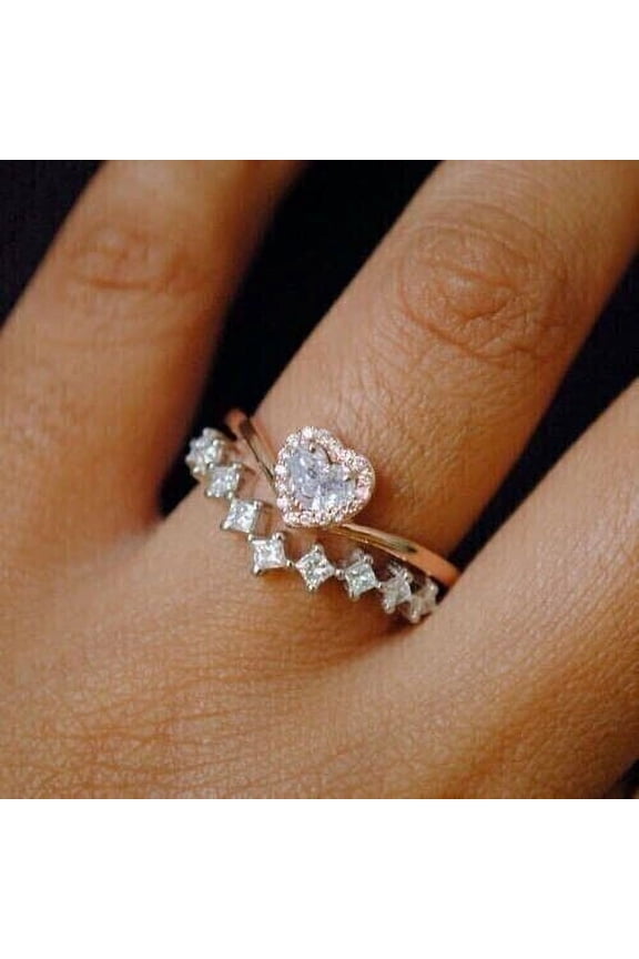 2Ct Heart Cut Diamond Bridal Engagement Wedding Ring Set 14K Rose Gold Plated