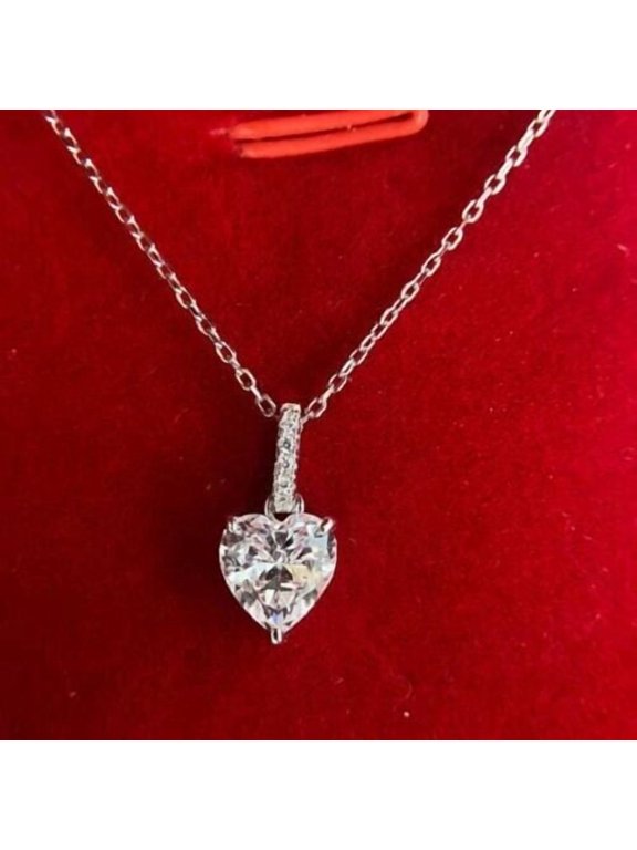 2Ct Heart Cut Lab Created Diamond Solitaire Pendant 14K White Gold Plated