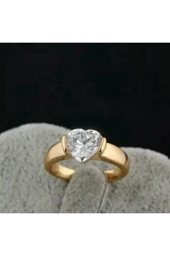 2Ct Heart Cut Lab Created Diamond Solitaire Women's Engagement Ring 14k Yellow Gold Plated Sterling Silver