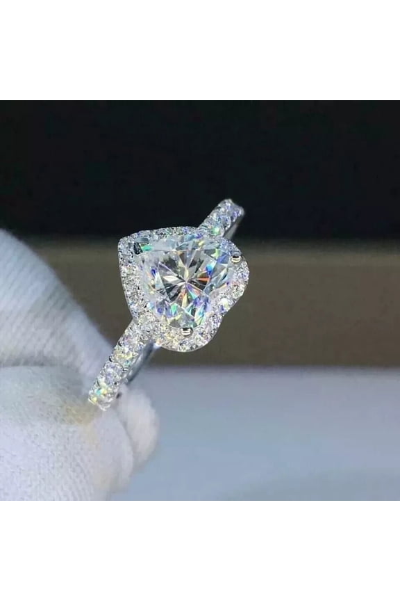 2Ct Heart Cut Lab-Created Diamond Women's Engagement Halo Ring 14K White Gold Plated