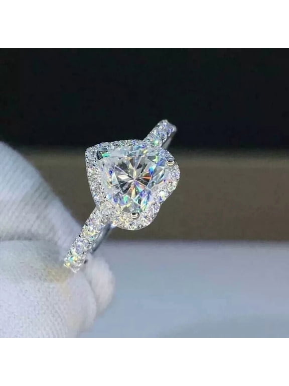 2Ct Heart Cut Lab-Created Diamond Women's Engagement Halo Ring 14K White Gold Plated