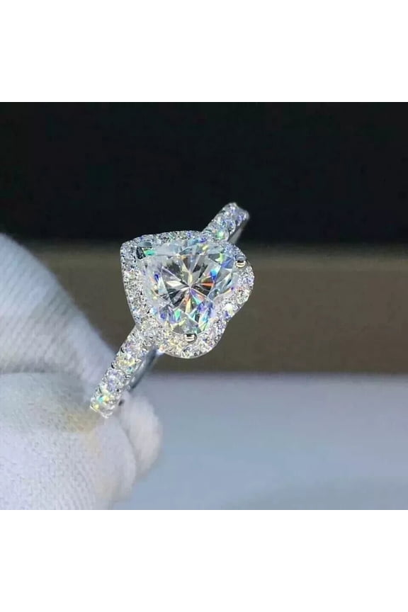 2Ct Heart Cut Lab-Created Diamond Women's Engagement Halo Ring 14K White Gold Plated