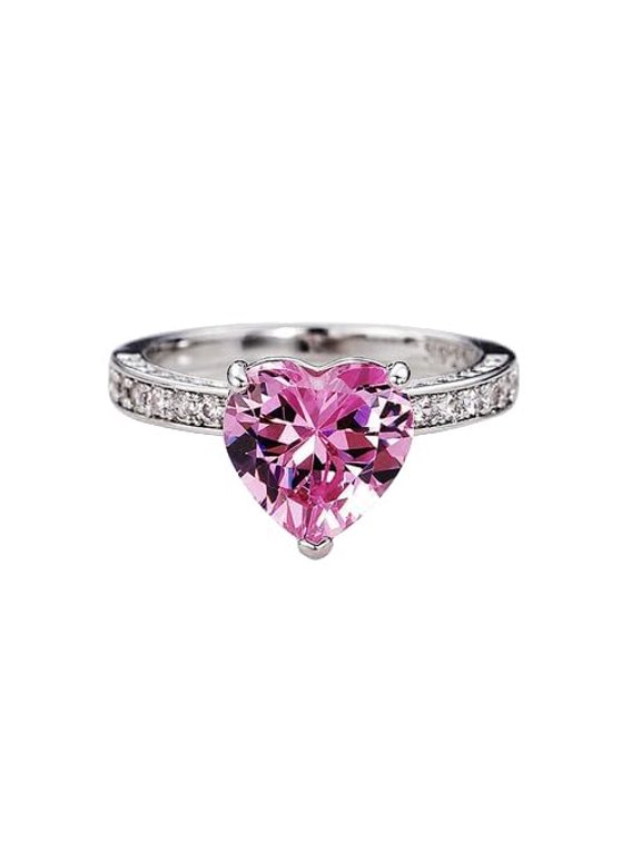 2Ct Heart Cut Lab Created Pink Sapphire Solitaire Engagement Ring
