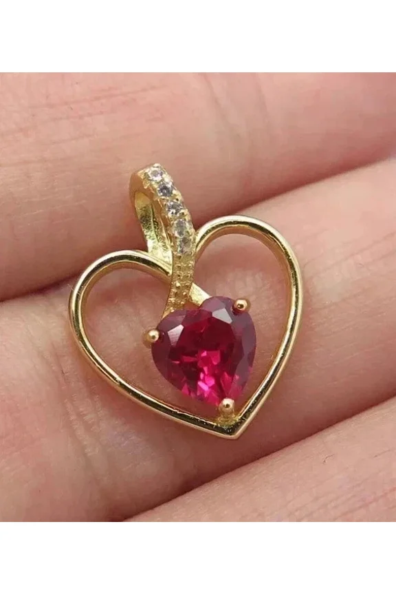 2Ct Heart Cut Lab Created Red Ruby Heart Pendant Women's 14K Yellow Gold Plated