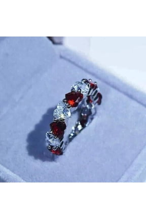 2Ct Heart Cut Lab Created Red Ruby Stunning Heart Eternity Band Ring 14k White Gold Plated