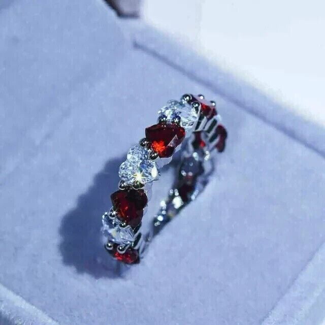 2Ct Heart Cut Lab Created Red Ruby Stunning Heart Eternity Band Ring ...