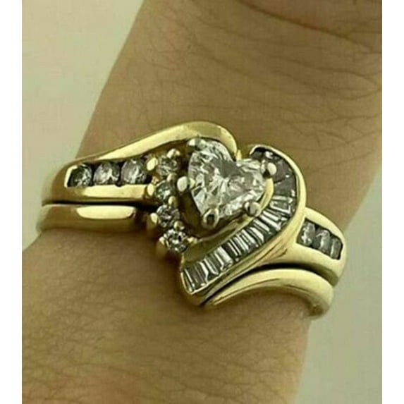 2Ct Heart Cut Lab Created White Diamond Women's Cluster Wedding Ring in 14K Yellow Gold Plated