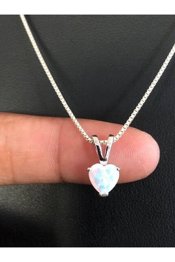2Ct Heart Cut Simulated Fire Opal Womens Solitaire Women's Pendant 14K White Gold Plated Free Chain 18"