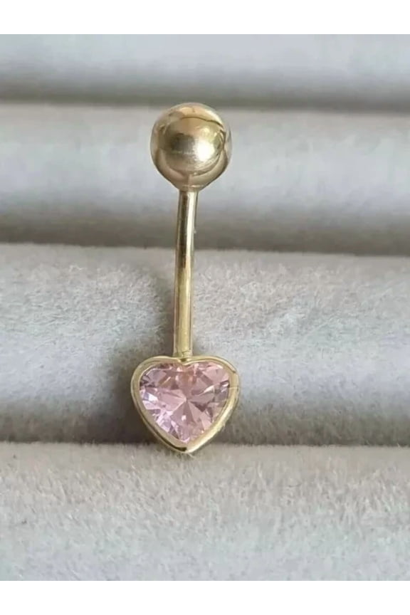 2Ct Heart Cut Simulated Pink Sapphire Solitaire Women's Belly Button Ring 14K Yellow Gold Plated 925 Sterling Silver