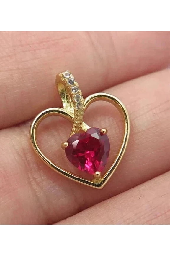 2Ct Heart Cut Simulated Red Ruby Women's Birthday Gift Heart Shape Pretty Pendant 14K Yellow Gold Plated 18"inch