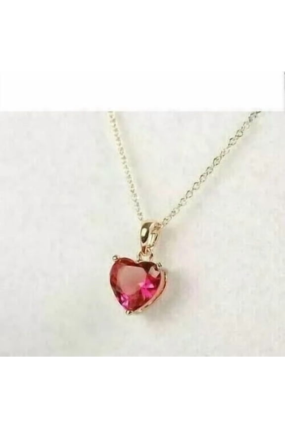 2Ct Heart Lab-Created Red Ruby Diamond Solitaire Pendant 14K Yellow Gold Plated