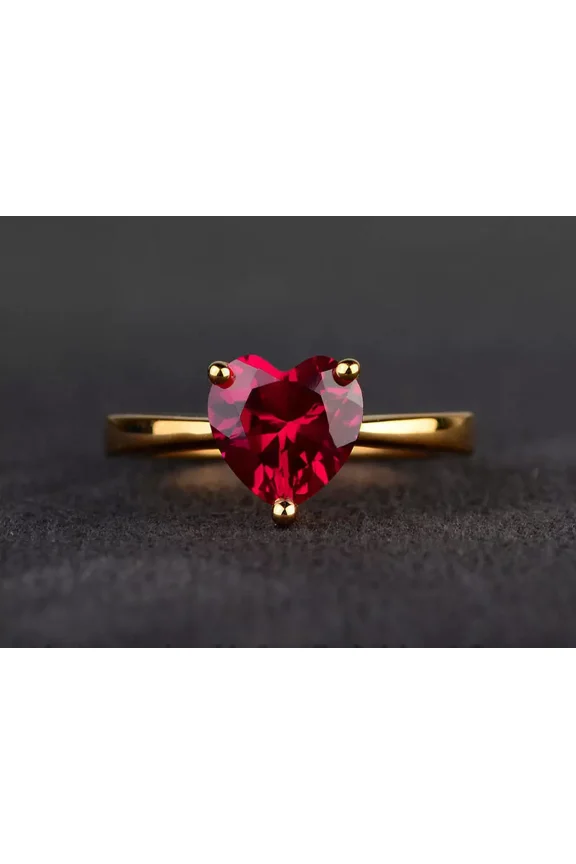 2Ct Heart Shape Lab Created Red Ruby Women's Ring 14K Yellow Gold Plated Silver