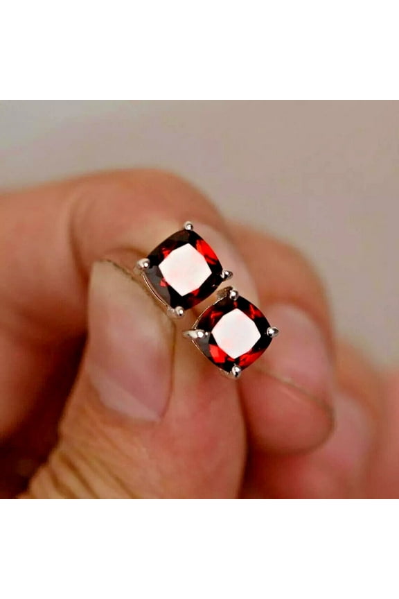 2Ct Lab Created Cushion Cut Red Ruby Women Stud Earrings 14K White Gold Plated