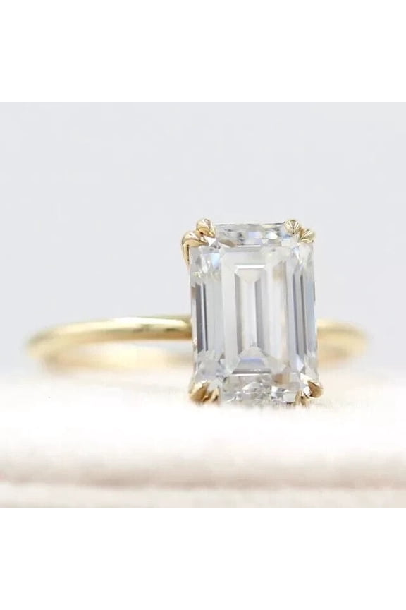 2Ct Lab Created Diamond Emerald Cut Solitaire Leady Wedding & Engagement Classy Ring 14K Yellow Gold Plated