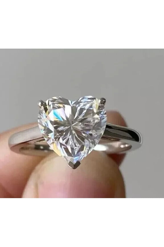 2Ct Lab Created Diamond Heart Cut Solitaire Engagement Ring 14K White Gold Plated
