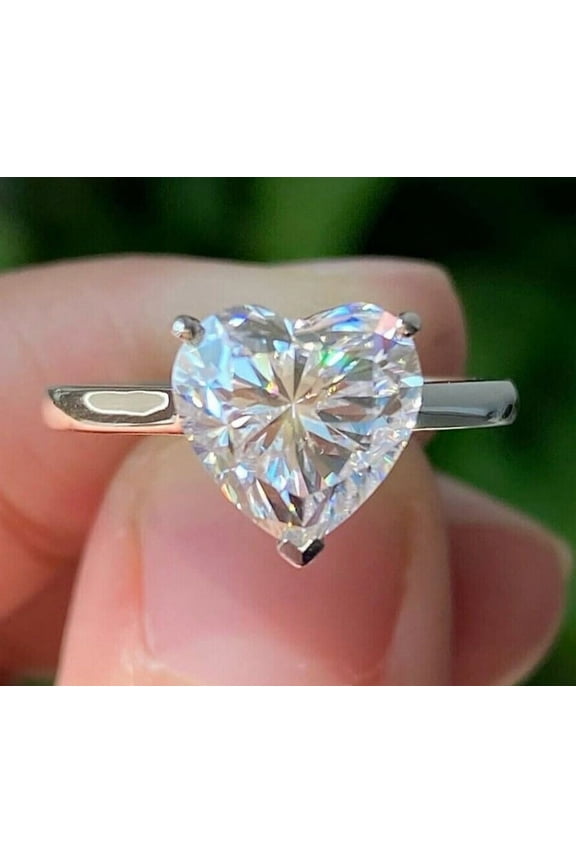 2Ct Lab Created Diamond Heart Cut Solitaire Ring For Her 14K White Gold Plated