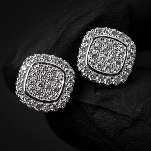 2Ct Lab Created Diamond Men's Cluster Square Screw Back Stud Earring 925 sterling silver
