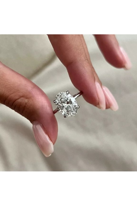 2Ct Lab Created Diamond Oval Cut Solitaire Leady Beauty Ring 14K White Gold Plated