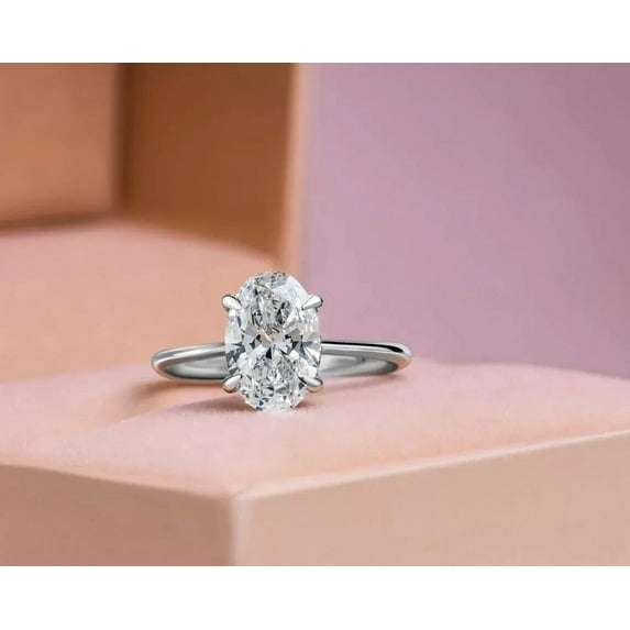 2Ct Lab Created Diamond Oval Cut Solitaire Women's Engagement Ring 14K White Gold Plated