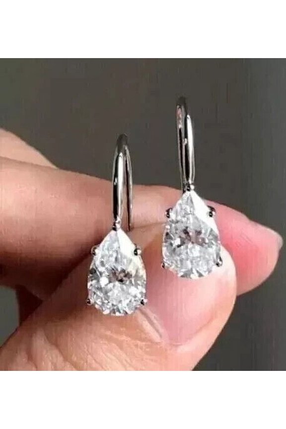 2Ct Lab Created Diamond Pear Cut Drop/Dangle Earrings 14K White Gold Plated