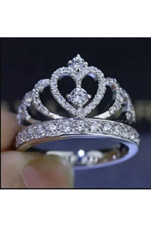 2Ct Lab-Created Diamond Princess Crown Engagement Ring 14k White Gold Plated