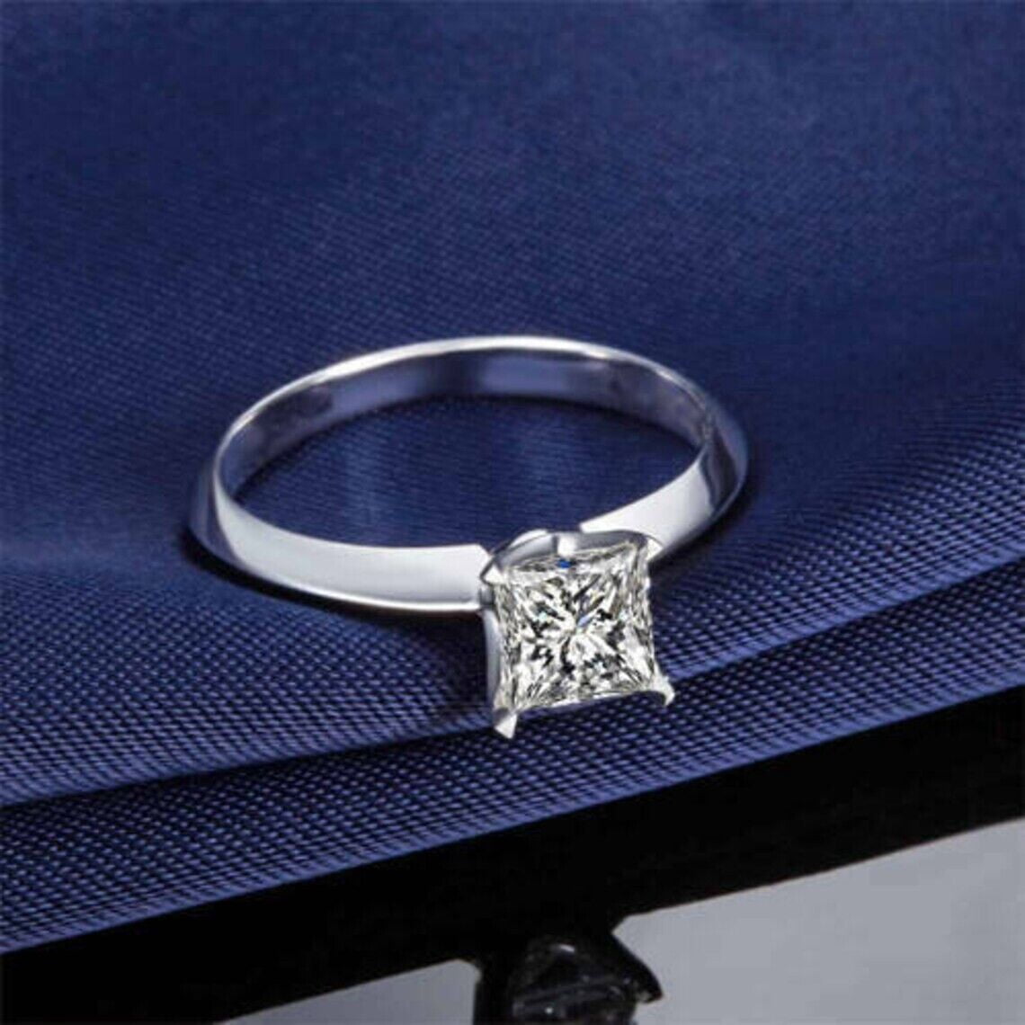 2Ct Lab Created Diamond Princess Cut Solitaire Engagement Ring 14K ...