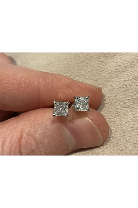 2Ct Lab Created Diamond Princess Cut Solitaire Women's Stud Earrings Set
