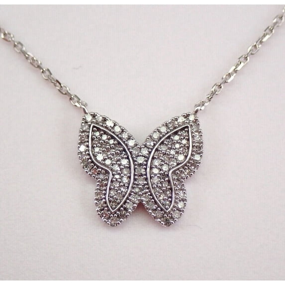 2Ct Lab Created Diamond Round Butterfly Pendant Necklace 14K White Gold Plated Silver