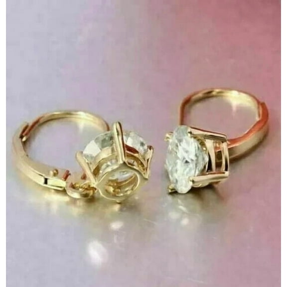 2Ct Lab Created Diamond Round Cut Solitaire Drop/Dangle Earrings 14K Yellow Gold Plated