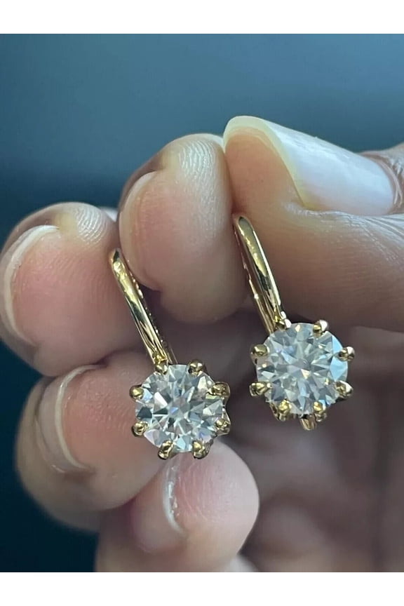 2Ct Lab Created Diamond Round Cut Solitaire Drop/Dangle Earrings 14K Yellow Gold Plated