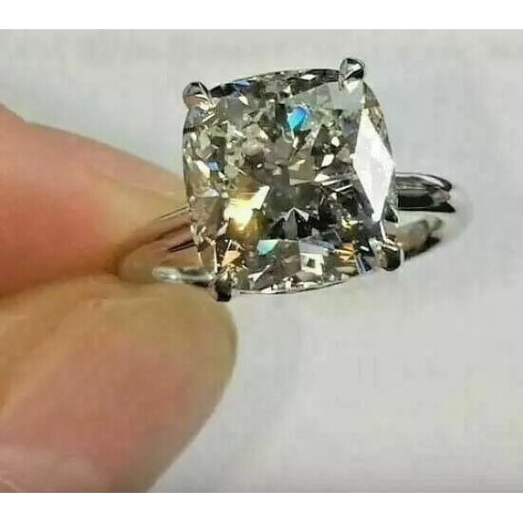 3Ct Cushion Cut Lab Created Diamond Engagement Solitaire Ring 14K White Gold Plated Silver