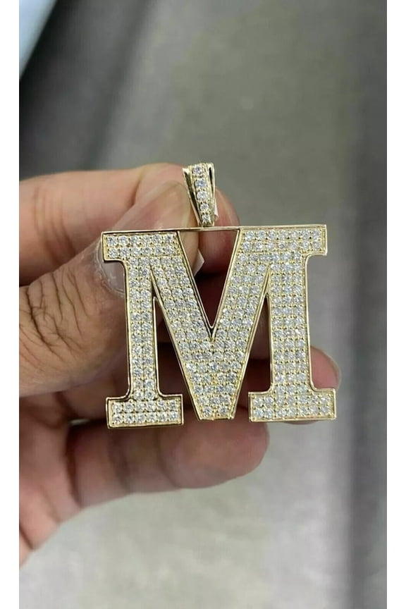 2Ct Lab Created Diamond Round Initial "M"Pendant Necklace 14K Yellow Gold Plated